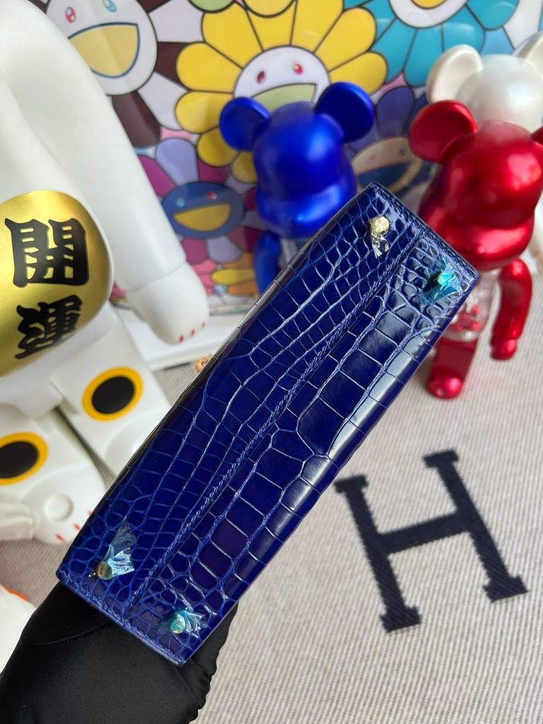 Hermès（爱马仕）Mini kelly ll Alligator shiny 亮面鳄鱼 7T eletric blue 电光蓝 金扣 顶级手缝
