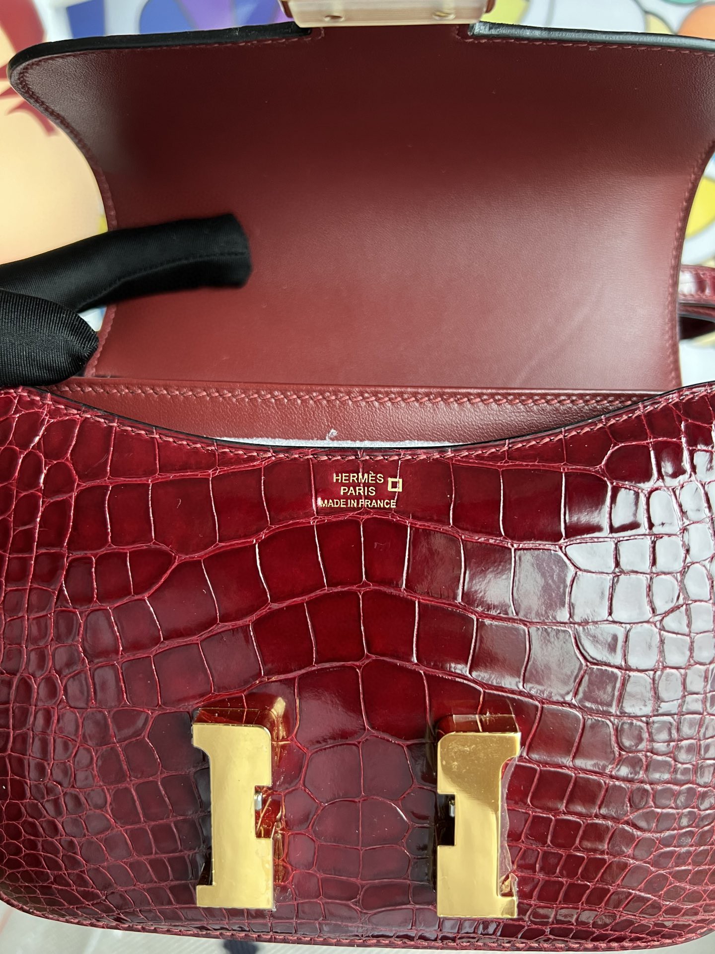 Hermès（爱马仕）Constance 康斯坦斯 Alligator shiny 亮面鳄鱼 F5 勃艮第酒红 金扣 18cm 顶级手缝