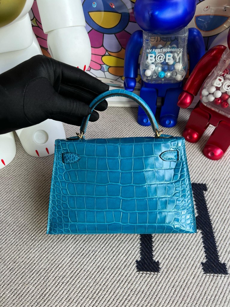 Hermès（爱马仕）Mini kelly ll Alligator shiny 亮面鳄鱼 7w 伊兹密尔蓝 金扣 顶级手缝