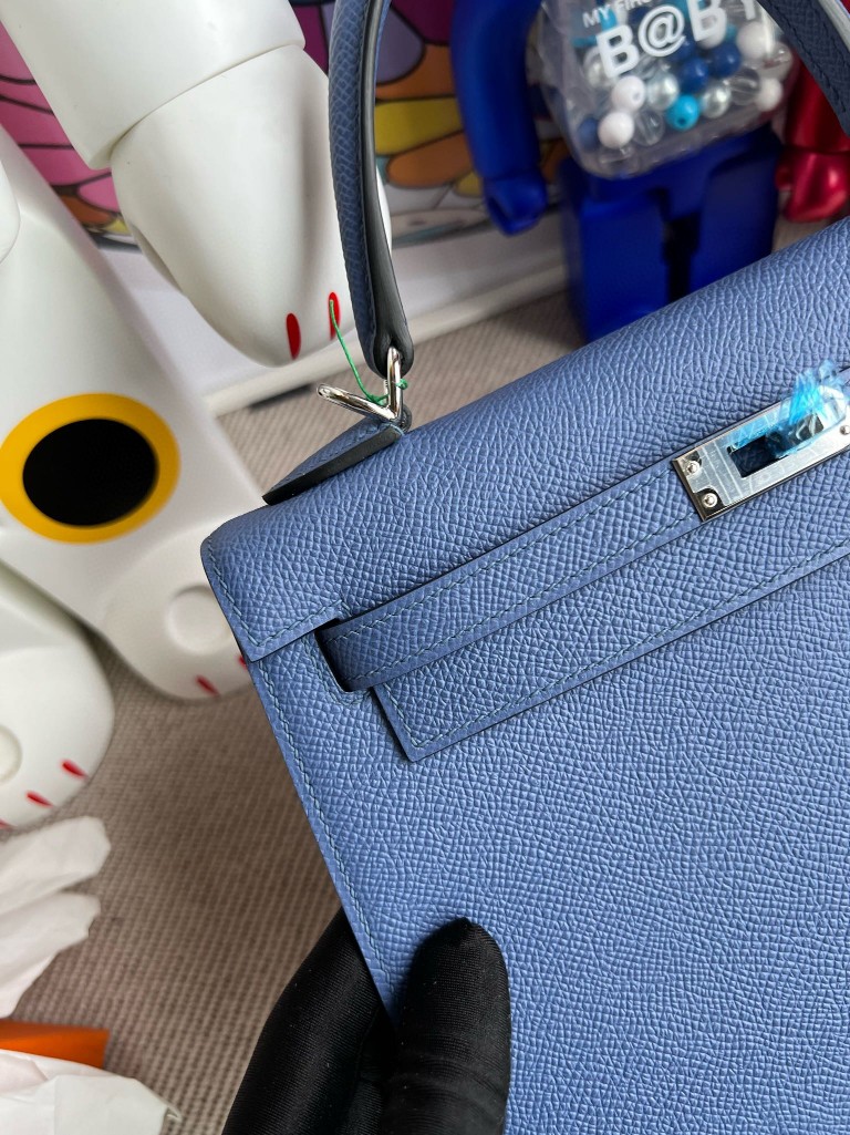 Hermès(爱马仕)Kelly 凯莉包 掌纹皮 Epsom 7E 明蓝色 银扣 25cm-拉尔森鳄鱼皮具定制 - 爱马仕包包官网 Hermès(爱马仕)Kelly 凯莉包 掌纹皮 Epsom 7E 明蓝色 银扣 25cm
