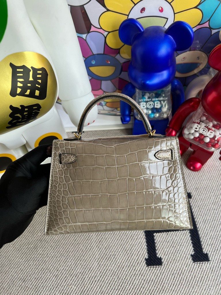Hermès（爱马仕）Mini kelly ll Alligator shiny 亮面鳄鱼 ck81 斑鸠灰 gris T 金扣 顶级手缝