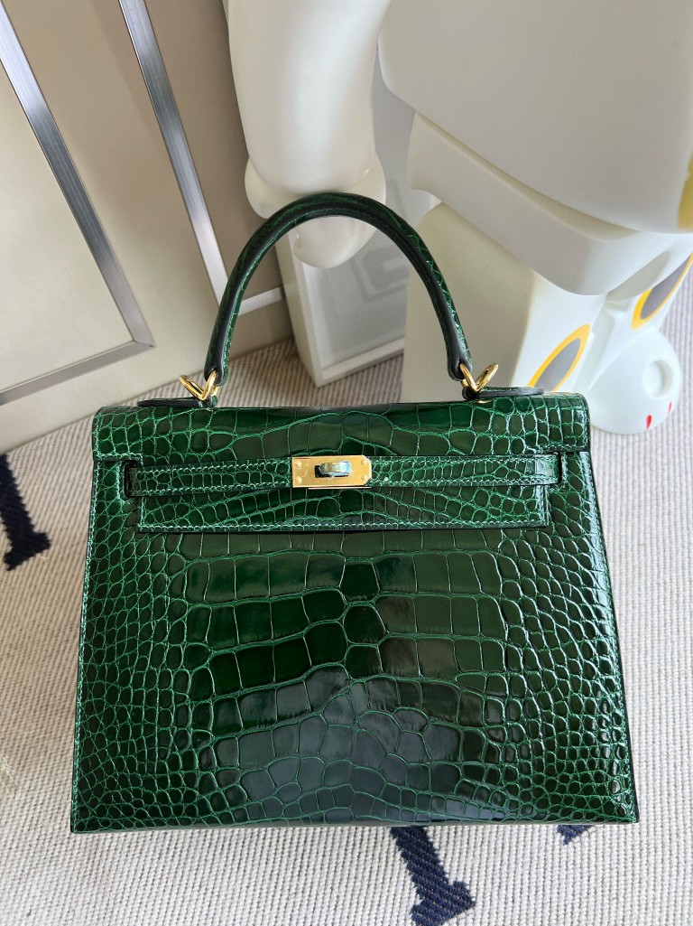 Hermès（爱马仕）Kelly 凯莉包 Alligator shiny 亮面鳄鱼 ck67 祖母绿 金扣 25cm