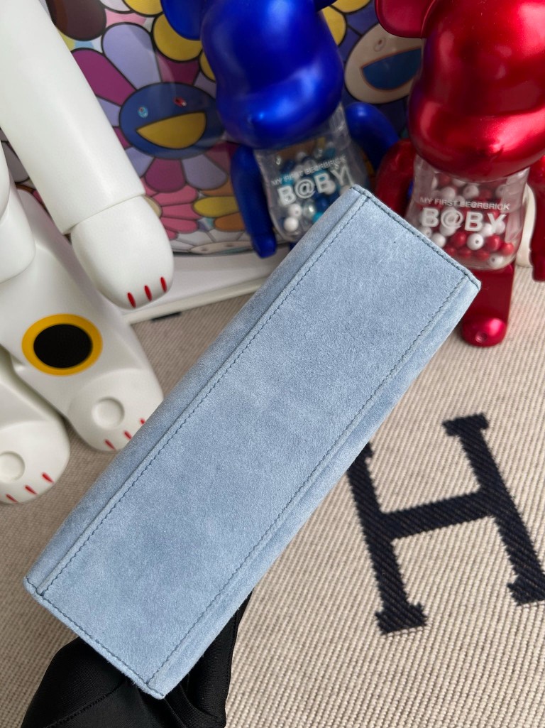 Hermès（爱马仕）Mini pochette 麂皮 蓝色 金扣 22cm 顶级手缝 手拿包 晚宴包