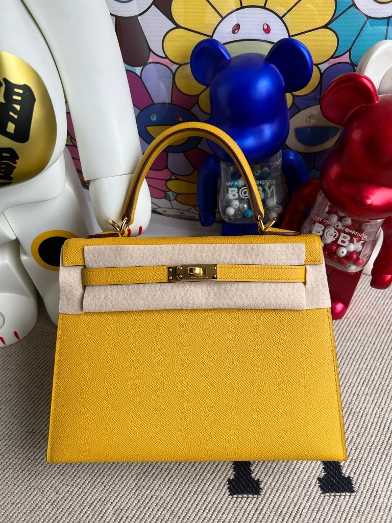 Hermès（爱马仕）Kelly 凯莉包 掌纹皮 Epsom 9D 琥珀黄 Ambre 金扣 25cm