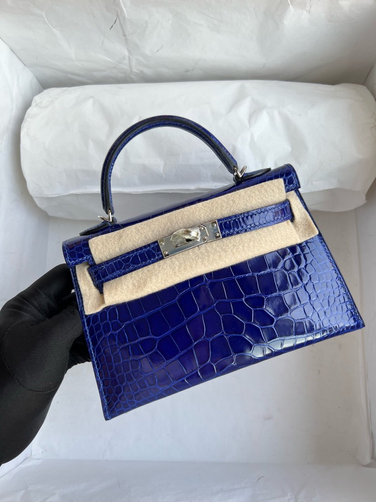 Hermès(爱马仕)Mini kelly ll Alligator shiny 亮面鳄鱼 7T eletric blue 电光蓝 银扣 顶级手缝-拉尔森鳄鱼皮具定制 - 爱马仕包包官网 Hermès(爱马仕)Mini kelly ll Alligator shiny 亮面鳄鱼 7T eletric blue 电光蓝 银扣 顶级手缝