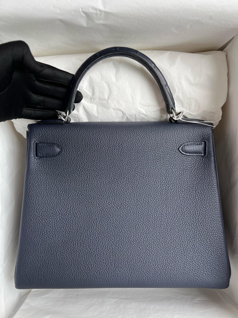 Hermès(爱马仕)Kelly 凯莉包 Touch 系列 午夜蓝 雾面鳄 银扣 28cm 顶级手缝-拉尔森鳄鱼皮具定制 - 爱马仕包包官网 Hermès(爱马仕)Kelly 凯莉包 Touch 系列 午夜蓝 雾面鳄 银扣 28cm 顶级手缝