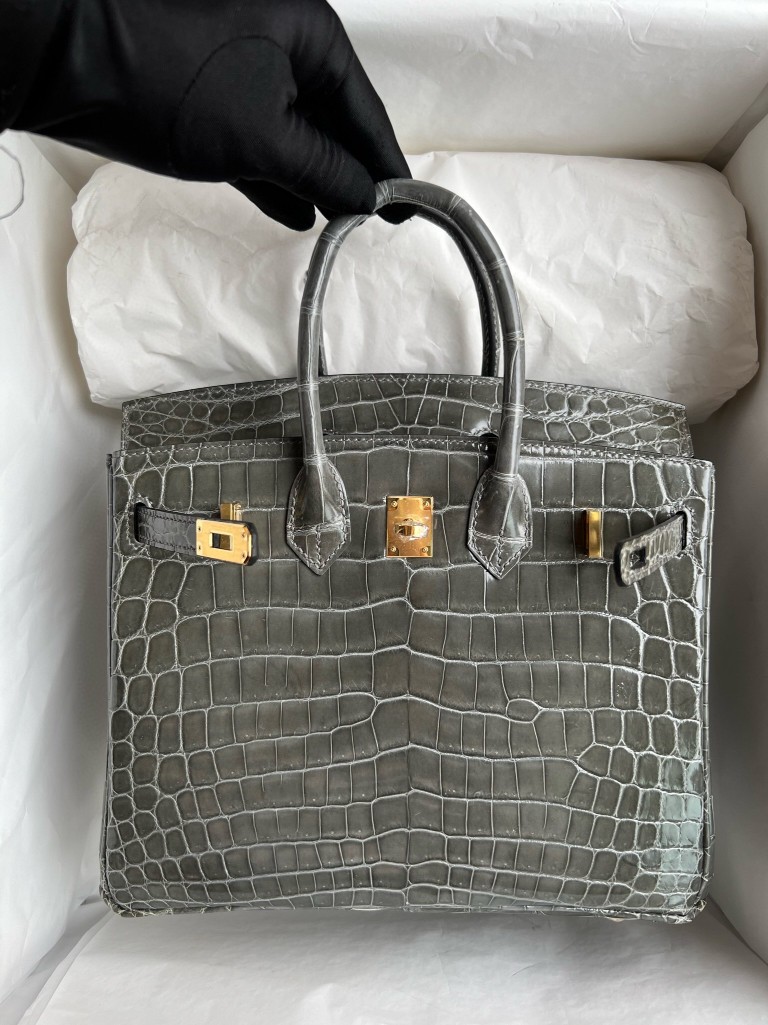 Hermès(爱马仕)Birkin 铂金包 Crocodile shiny 亮面两点鳄鱼 锡器灰 金扣 25cm 顶级手缝-拉尔森鳄鱼皮具定制 - 爱马仕包包官网 Hermès(爱马仕)Birkin 铂金包 Crocodile shiny 亮面两点鳄鱼 锡器灰 金扣 25cm 顶级手缝
