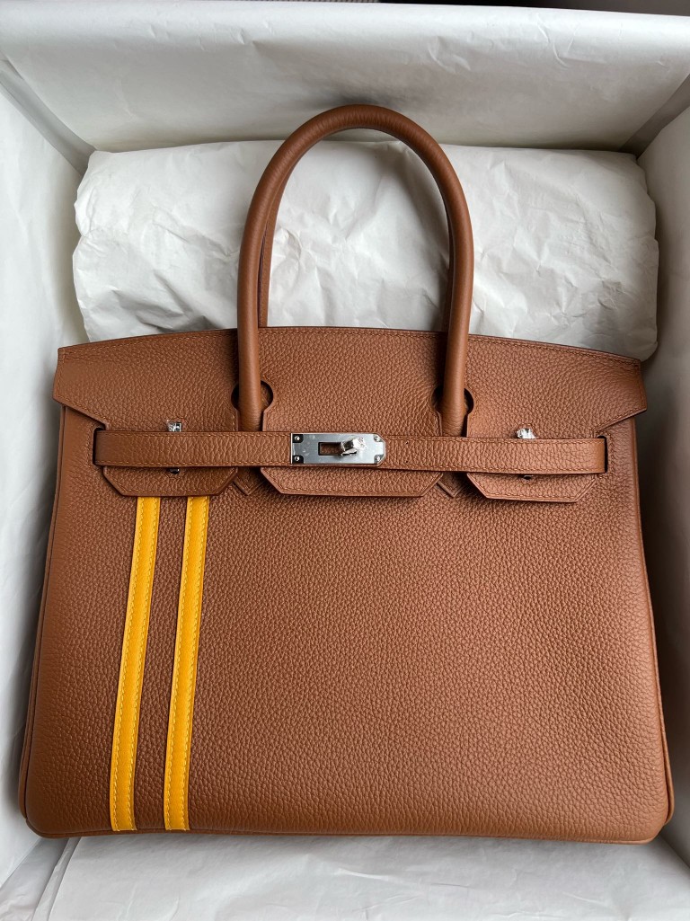 Hermès(爱马仕)Birkin 铂金包 原厂小牛皮 togo 金棕 双杠 琥珀黄 银扣 30cm 顶级手缝-拉尔森鳄鱼皮具定制 - 爱马仕包包官网 Hermès(爱马仕)Birkin 铂金包 原厂小牛皮 togo 金棕 双杠 琥珀黄 银扣 30cm 顶级手缝