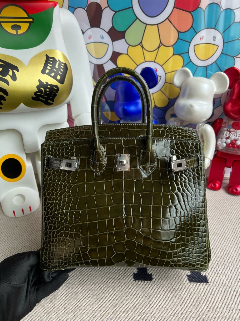 Hermès（爱马仕）Birkin Alligator shiny 亮面鳄鱼 6H 橄榄绿 银扣 25cm