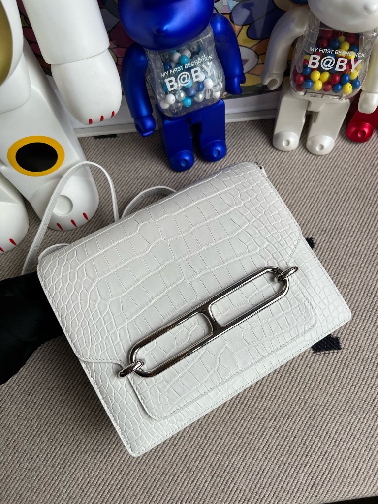 Hermès（爱马仕）Roulis 猪鼻子 Alligator matt 雾面鳄鱼 白雪公主 银扣 24cm