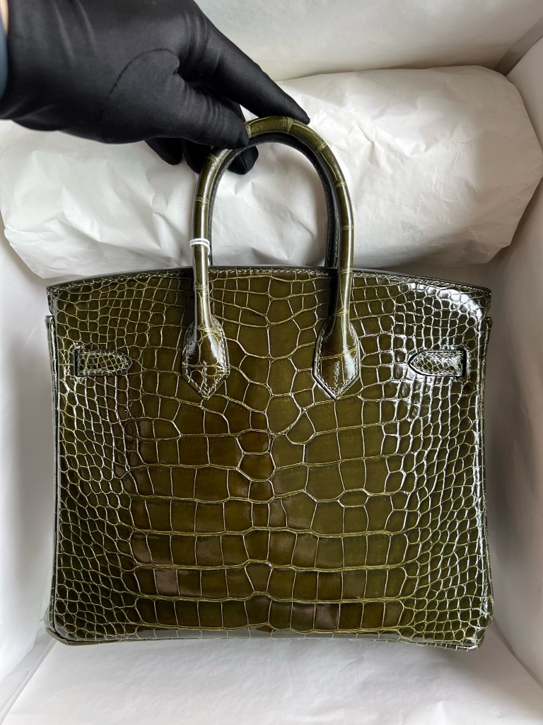 Hermès（爱马仕）Birkin Alligator shiny 亮面鳄鱼 6H 橄榄绿 银扣 25cm