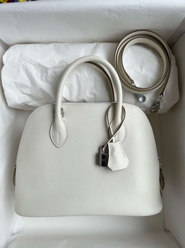 Hermès(爱马仕)Bolide 保龄球包 Evecolor 白色 White 内拼 芝麻色 sesame 银扣 25cm 顶级手缝-拉尔森鳄鱼皮具定制 - 爱马仕包包官网 Hermès(爱马仕)Bolide 保龄球包 Evecolor 白色 White 内拼 芝麻色 sesame 银扣 25cm 顶级手缝