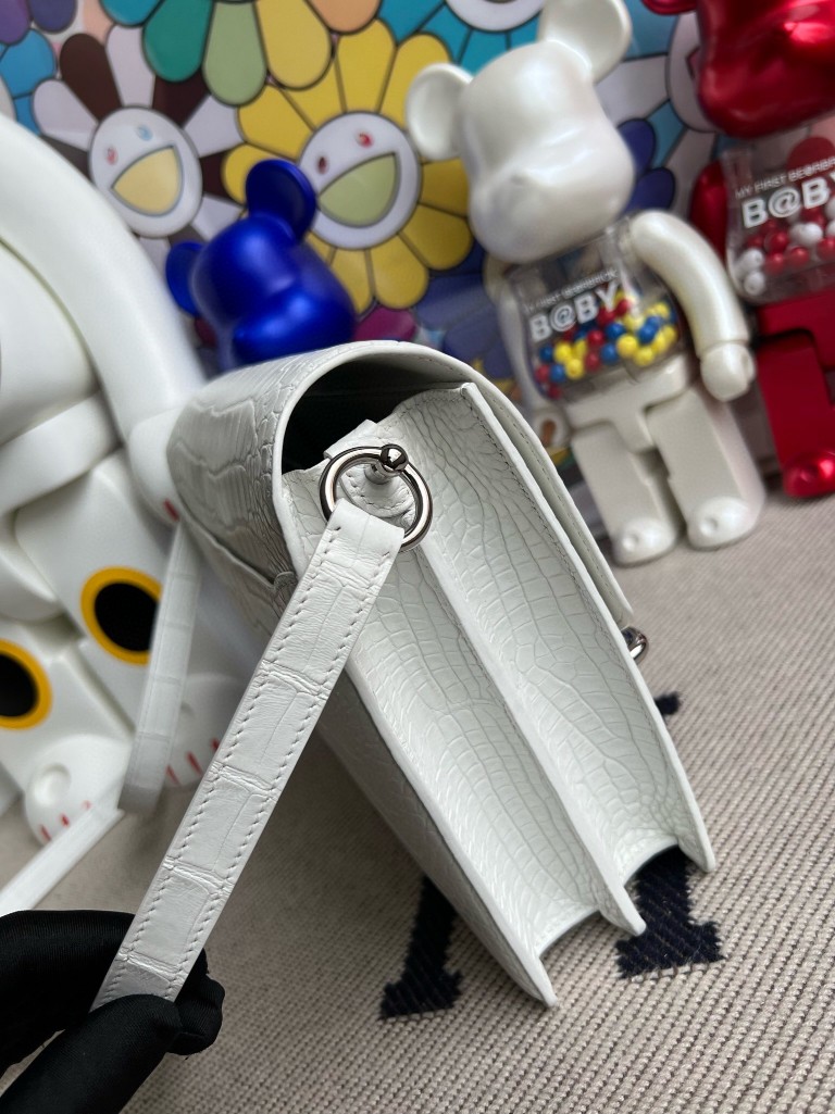 Hermès（爱马仕）Roulis 猪鼻子 Alligator matt 雾面鳄鱼 白雪公主 银扣 24cm