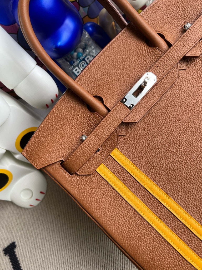 Hermès(爱马仕)Birkin 铂金包 原厂小牛皮 togo 金棕 双杠 琥珀黄 银扣 30cm 顶级手缝-拉尔森鳄鱼皮具定制 - 爱马仕包包官网 Hermès(爱马仕)Birkin 铂金包 原厂小牛皮 togo 金棕 双杠 琥珀黄 银扣 30cm 顶级手缝