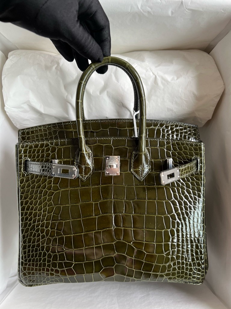 Hermès（爱马仕）Birkin Alligator shiny 亮面鳄鱼 6H 橄榄绿 银扣 25cm