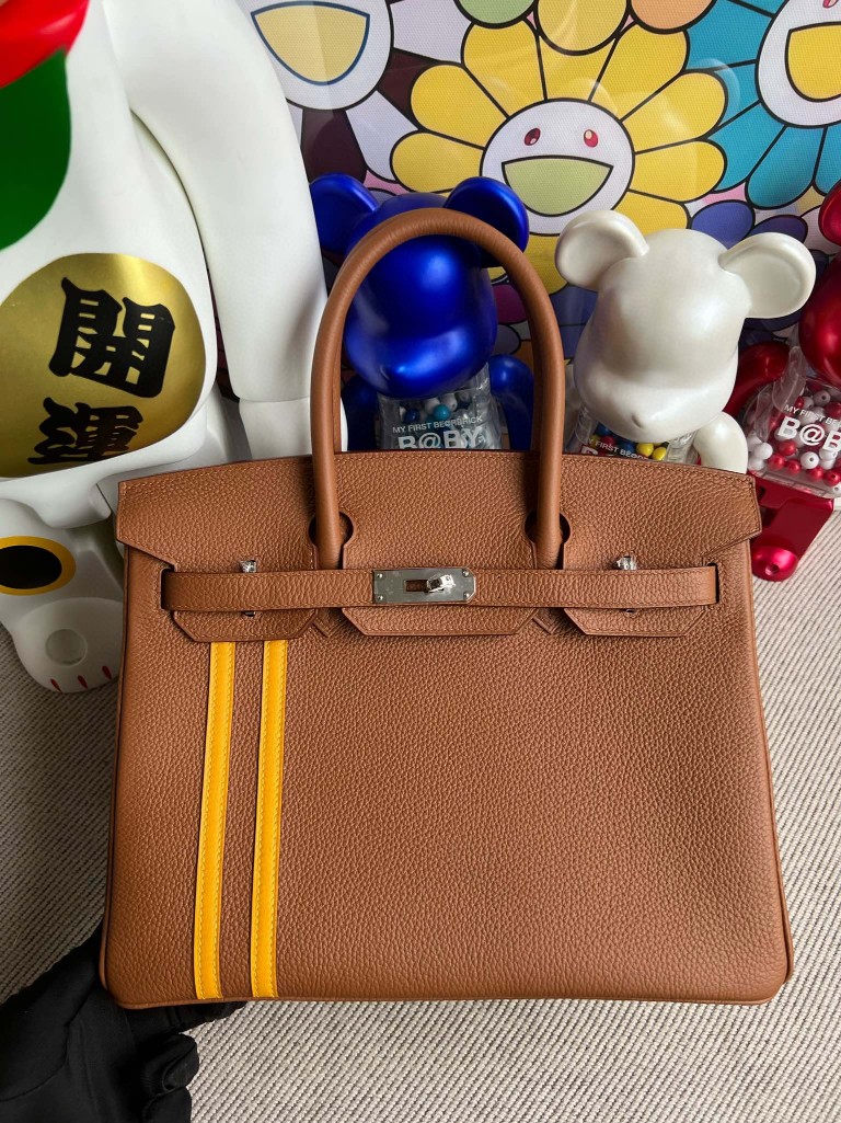 Hermès(爱马仕)Birkin 铂金包 原厂小牛皮 togo 金棕 双杠 琥珀黄 银扣 30cm 顶级手缝-拉尔森鳄鱼皮具定制 - 爱马仕包包官网 Hermès(爱马仕)Birkin 铂金包 原厂小牛皮 togo 金棕 双杠 琥珀黄 银扣 30cm 顶级手缝