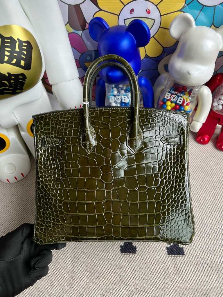 Hermès（爱马仕）Birkin Alligator shiny 亮面鳄鱼 6H 橄榄绿 银扣 25cm