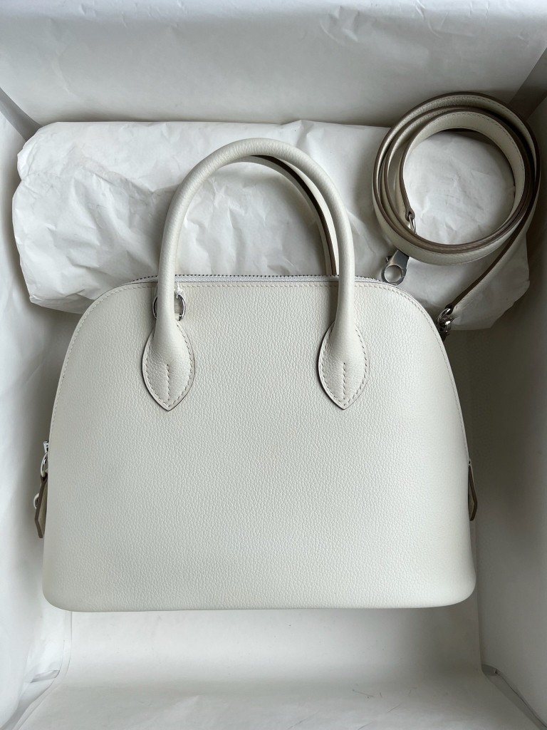 Hermès(爱马仕)Bolide 保龄球包 Evecolor 白色 White 内拼 芝麻色 sesame 银扣 25cm 顶级手缝-拉尔森鳄鱼皮具定制 - 爱马仕包包官网 Hermès(爱马仕)Bolide 保龄球包 Evecolor 白色 White 内拼 芝麻色 sesame 银扣 25cm 顶级手缝