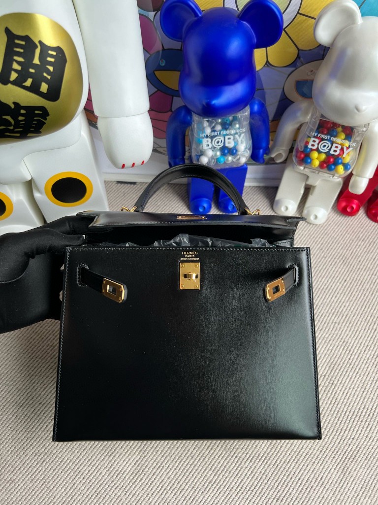 Hermès(爱马仕)kelly 凯莉包 Boxcalf ck89 黑色 Noir 金扣 25cm 顶级手缝-拉尔森鳄鱼皮具定制 - 爱马仕包包官网 Hermès(爱马仕)kelly 凯莉包 Boxcalf ck89 黑色 Noir 金扣 25cm 顶级手缝
