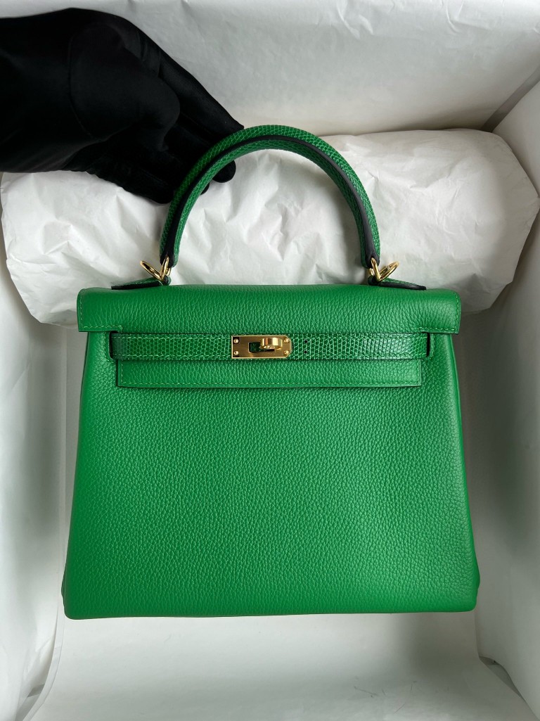 Hermès(爱马仕)Kelly 凯莉包 Touch 系列 竹子绿 Lizard 亮面蜥蜴 金扣 25cm 顶级手缝-拉尔森鳄鱼皮具定制 - 爱马仕包包官网 Hermès(爱马仕)Kelly 凯莉包 Touch 系列 竹子绿 Lizard 亮面蜥蜴 金扣 25cm 顶级手缝