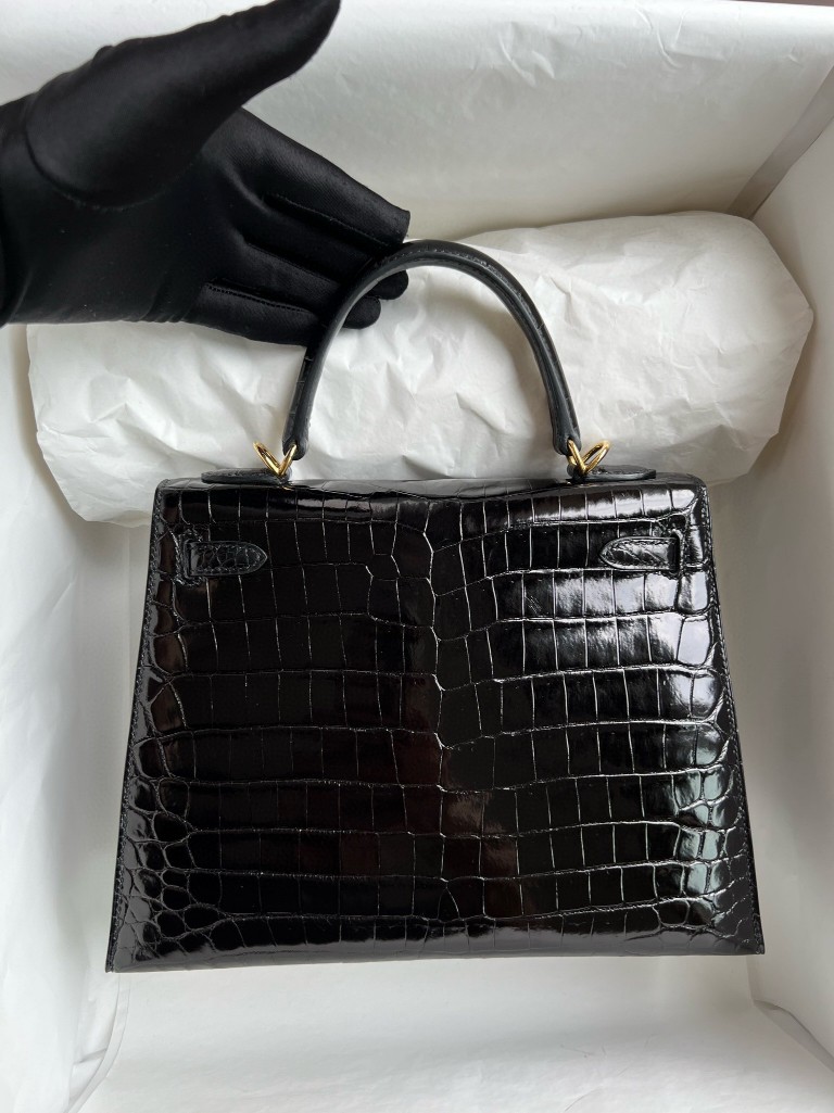 Hermès(爱马仕)Kelly 凯莉包 Crocodile shiny 亮面鳄鱼 ck89 黑色 noir 金扣 25cm 顶级手缝-拉尔森鳄鱼皮具定制 - 爱马仕包包官网 Hermès(爱马仕)Kelly 凯莉包 Crocodile shiny 亮面鳄鱼 ck89 黑色 noir 金扣 25cm 顶级手缝